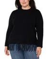 Liverpool Los Angeles Plus Size Fringe Dolman Long Sleeve Sweater In Black