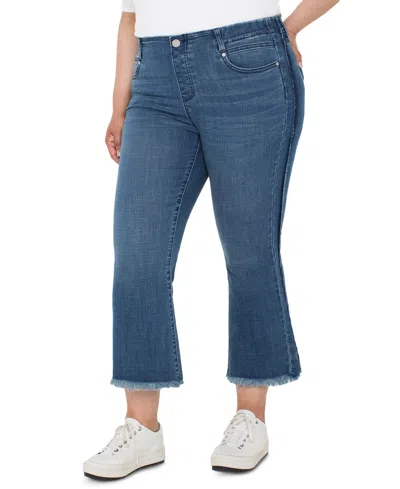 LIVERPOOL LOS ANGELES PLUS SIZE GIA GLIDER FRAYED-HEM CROPPED FLARE JEANS