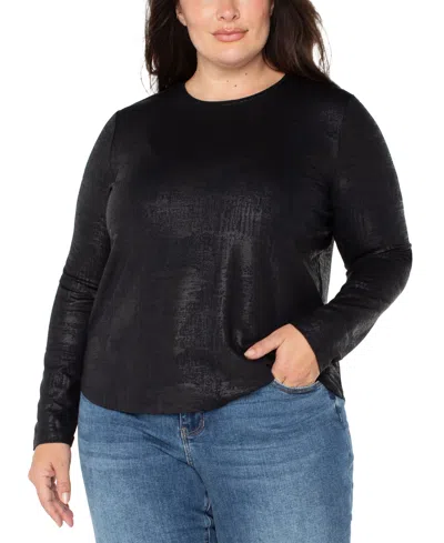Liverpool Los Angeles Plus Size Long Sleeve Draped Knit Top In Black