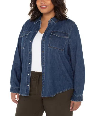 Liverpool Los Angeles Plus Size Pocket Shirt In Blue