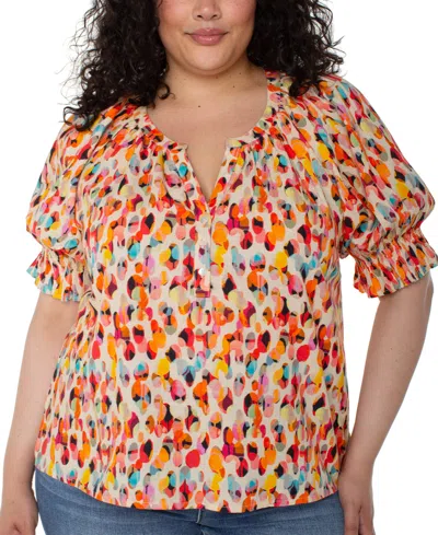 Liverpool Los Angeles Plus Size Printed Puff-sleeve Blouse In Multi