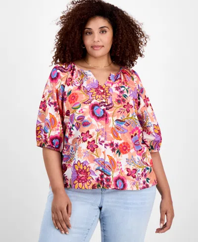 Liverpool Los Angeles Plus Size Printed Short-sleeve Blouse