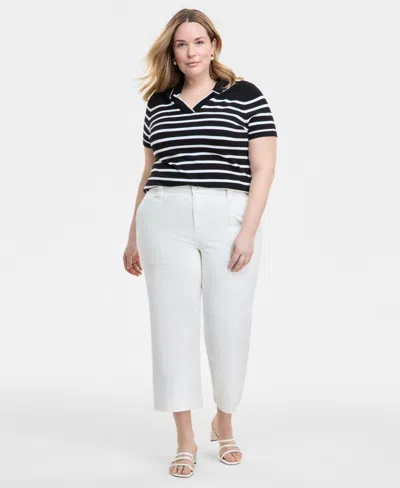 Liverpool Los Angeles Plus Size Stride High-rise Cropped Wide-leg Jeans In Bone White