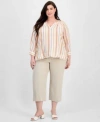 Liverpool Los Angeles Plus Size Striped Top Wide Leg Pull On Pants In Gray