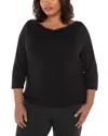 Liverpool Los Angeles Plus Three Quarter Sleeve Drape Neck Knit Top In Black