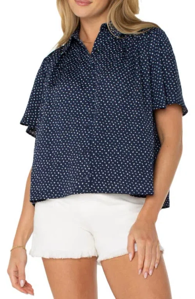 Liverpool Los Angeles Print Short Sleeve Button-up Shirt In Navy White Ditsy