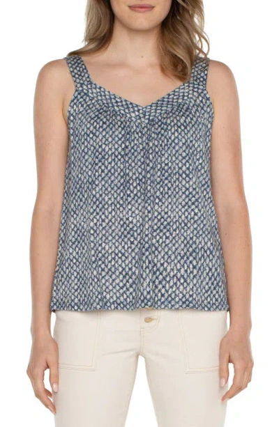 Liverpool Los Angeles Print Smocked Tank In Navy Text Dots