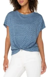 Liverpool Los Angeles Petite Twist-hem Flutter-sleeve Top In Blue