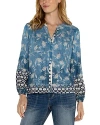 LIVERPOOL LOS ANGELES PRINTED SHIRRED BUTTON FRONT BLOUSE