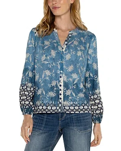 LIVERPOOL LOS ANGELES PRINTED SHIRRED BUTTON FRONT BLOUSE