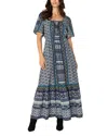 Liverpool Los Angeles Printed Square Neck Elbow Sleeve Maxi Dress In Gray