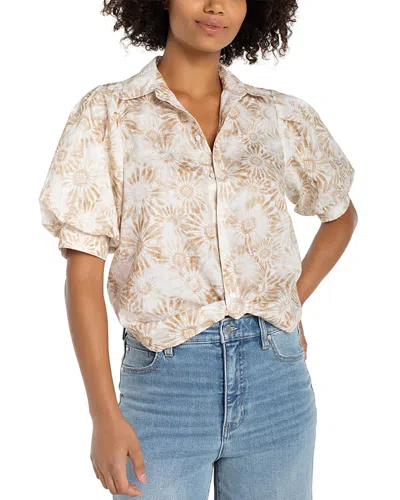 Liverpool Los Angeles Puff Sleeve Blouse In Neutral