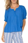 Liverpool Los Angeles Liverpool Plus Size Woven Split-neck Puff-sleeve Blouse In Cobalt Blue