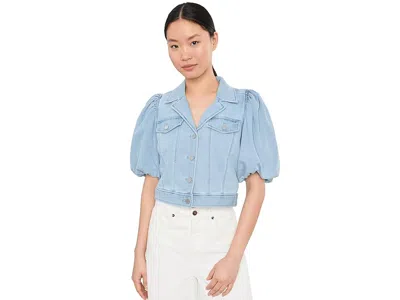 Liverpool Los Angeles Puff Sleeve Cropped Denim Trucker Jacket In Blue