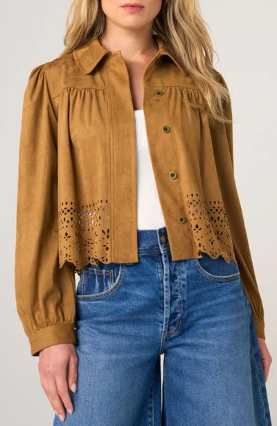 Liverpool Los Angeles Puff Sleeve Laser Cut Jacket In Brown