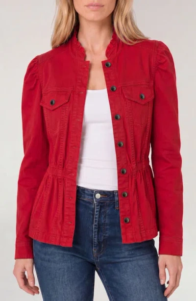 Liverpool Los Angeles Puff Sleeve Ruffle Trim Trucker Jacket In Multi