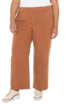 Liverpool Los Angeles Elastic Back High Waist Wide Leg Twill Pants In Brown