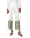 Liverpool Los Angeles Paisley Print Satin Wide Leg Pants In Cream Olive Paisly