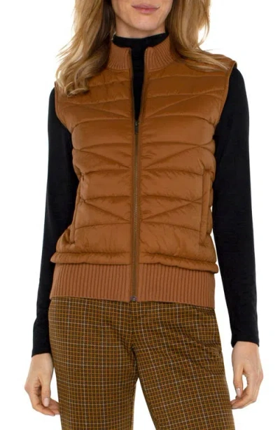 Liverpool Los Angeles Quilted Mixed Media Vest In Tumeric