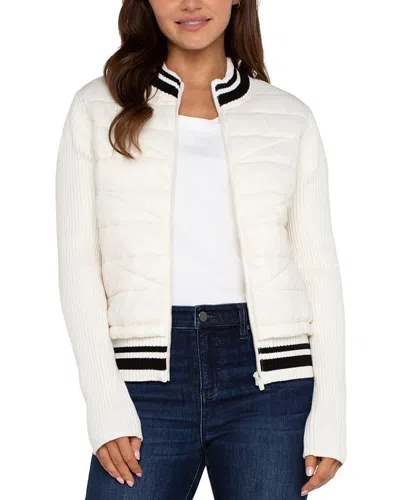 Liverpool Los Angeles Quilted Trim Cardigan In Porcelain