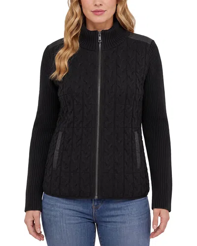 Liverpool Los Angeles Quilted Zip Front Sweater Jacket In Black