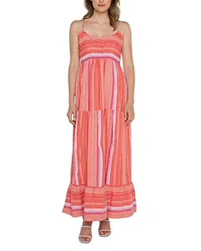 Liverpool Los Angeles Racerback Tiered Maxi Dress In Coral Multi