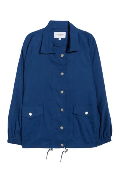 Liverpool Los Angeles Raglan Sleeve Linen Blend Jacket In Blue