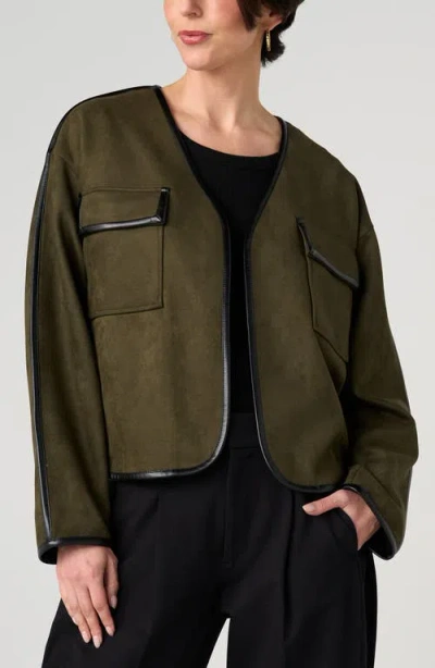 Liverpool Los Angeles Relaxed Open Front Faux Suede Jacket In Green