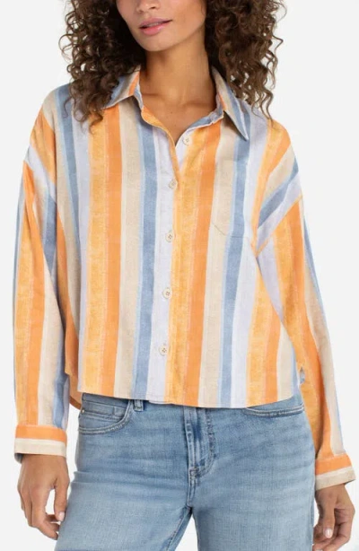 Liverpool Los Angeles Relaxed Stripe Linen Blend Button-up Shirt In Multi