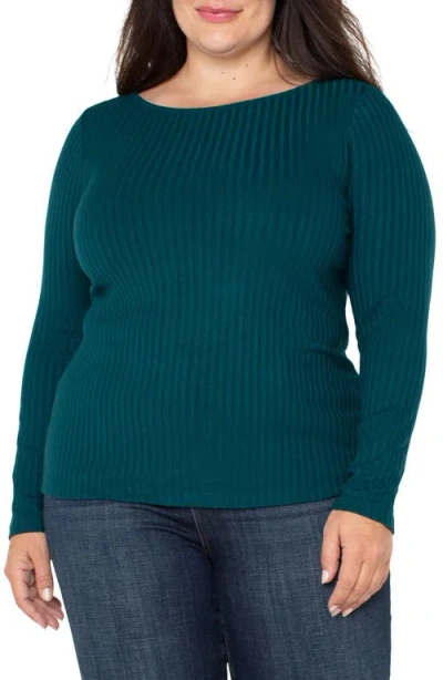 Liverpool Los Angeles Rib Boat Neck Top In Dark Forest