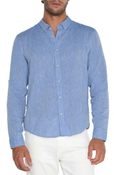 Liverpool Los Angeles Roll Sleeve Button-down Shirt In Blue