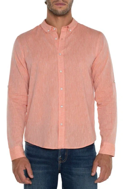 Liverpool Los Angeles Roll Sleeve Button-down Shirt In Orange