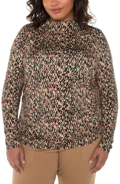 Liverpool Los Angeles Ruched Mock Neck Top In Brown