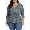 Liverpool Los Angeles Ruched Sleeve V-neck Top In Multi