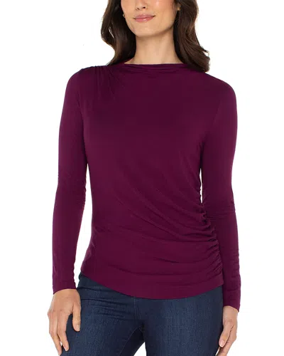 Liverpool Los Angeles Long Sleeve Ruched Knit Top In Burgundy
