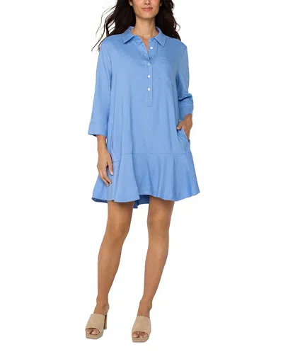 Liverpool Los Angeles Ruffle Hem Shirt Dress In Chambray Blue