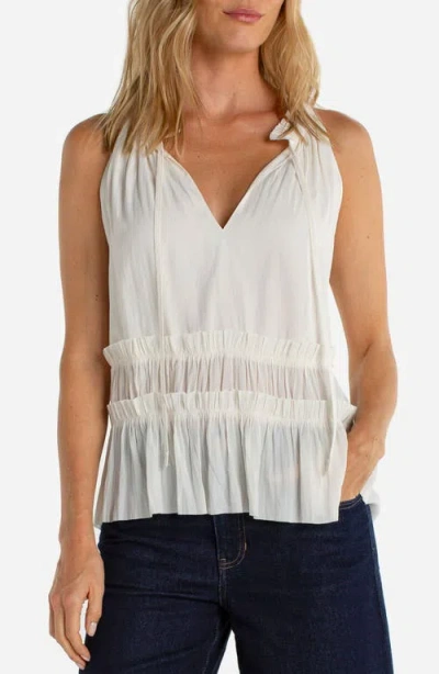 Liverpool Los Angeles Ruffle Tie Neck Sleeveless Top In White