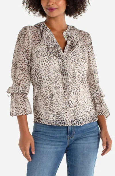 Liverpool Los Angeles Long Sleeve Ruffle Front Woven Shirt In Animal Print