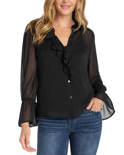 Liverpool Los Angeles Ruffle Front Sheer Shirt In Black