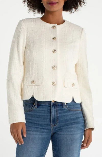Liverpool Los Angeles Collarless Boucle Jacket In White
