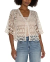 Liverpool Los Angeles Short Sleeve Lace Cardigan In Antique Ivory