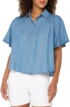 Liverpool Los Angeles Womens Shirred Shoulder Relaxed Chambray Shirt P Xs 3x In Brown