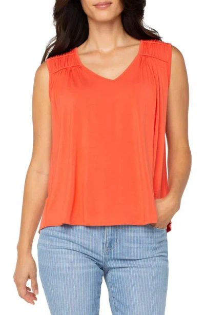 Liverpool Los Angeles Shirred Sleeveless Knit Top In Clementine