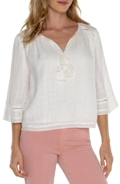 Liverpool Los Angeles Shirred Tie Neck Top In Off White
