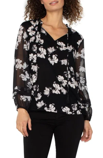 Liverpool Los Angeles Shirred Woven Popover Top In Black