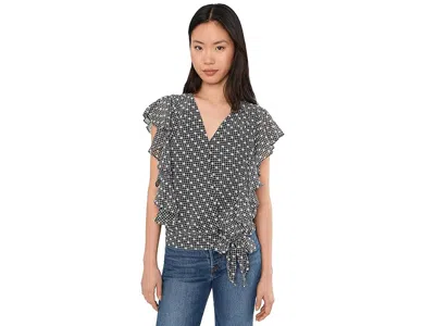 Liverpool Los Angeles Short Ruffle Sleeve Draped Front Woven Blouse In Multi