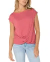 Liverpool Los Angeles Short Sleeve Boat Neck Knit Top In Slate Rose