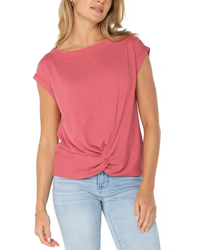 Liverpool Los Angeles Short Sleeve Boat Neck Knit Top In Slate Rose
