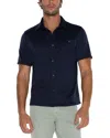 Liverpool Los Angeles Short Sleeve Slub Knit Button-up Shirt In Navy Blue