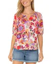 Liverpool Los Angeles Floral Puff Sleeve Button-up Top In Floral Paradise Multi